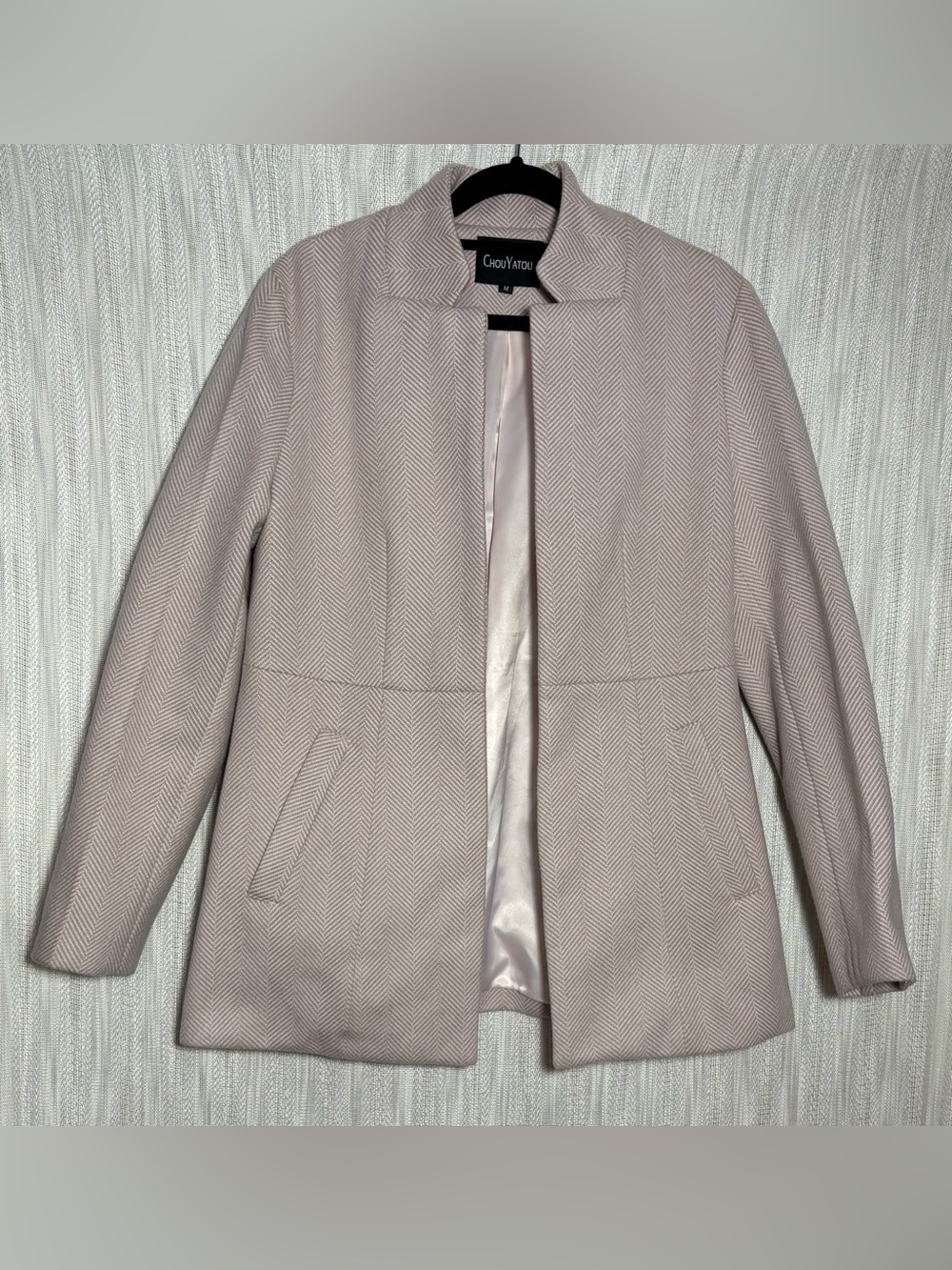 Chaus Pale Pink Herringbone Pea Coat - Clean Collar, Streamlined Fit